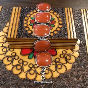 Vintage BARSE Burnt Orange Sterling Silver Toggle Bracelet
